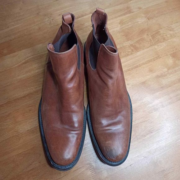 METROPOLITAN VIEW Men Dress Boots Size 13 Brown Italian Leather Slip On - Picture 2 of 11
